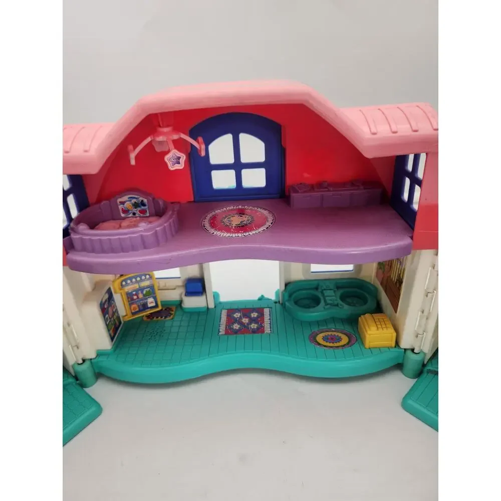 Vintage Fisher-Price Little People Dollhouse Pink Blue Playhouse Toy House